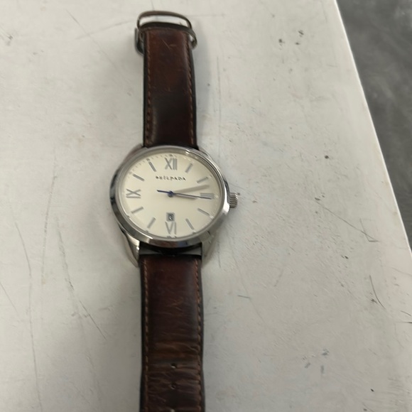 Silpada watch. Large silver round face with brown leather band. - Picture 1 of 3